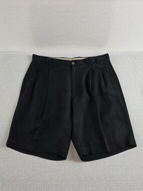 Bungalow Brand Pleated Silk Shorts Black Men's 32